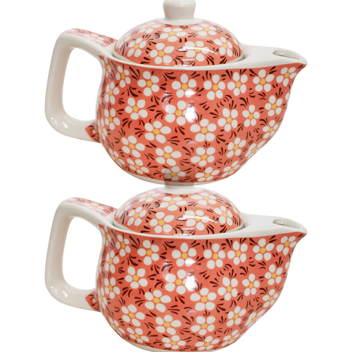 2PK LVD Curve Daisy 15cm Ceramic Teapot w/ Infuser - Peach