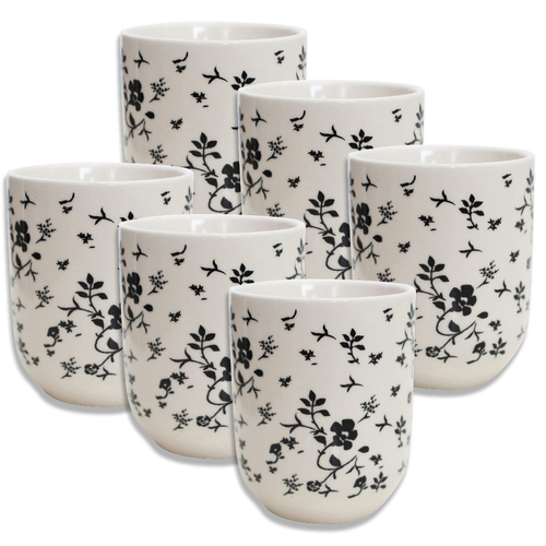 6PK LVD Jappa Ceramic 8cm Coffee/Tea Cup Drinkware - Black Vine