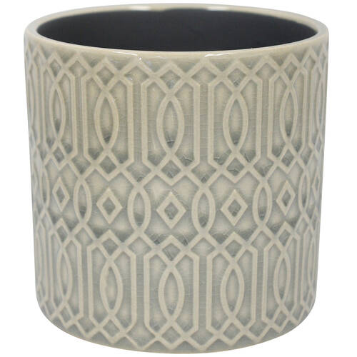 LVD Ceramic Decorative Indoor Planter Pot Tribal Large 11x12cm Grey