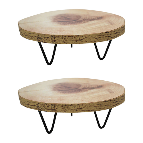 2PK LVD Platform Wood Cut 15cm Display Stand w/ Metal Legs Small - Natural