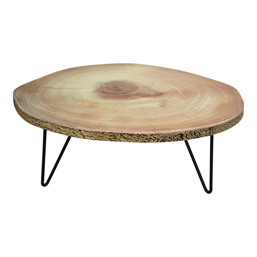 LVD Platform Wood Cut 34cm Display Stand w/ Metal Legs Large - Natural
