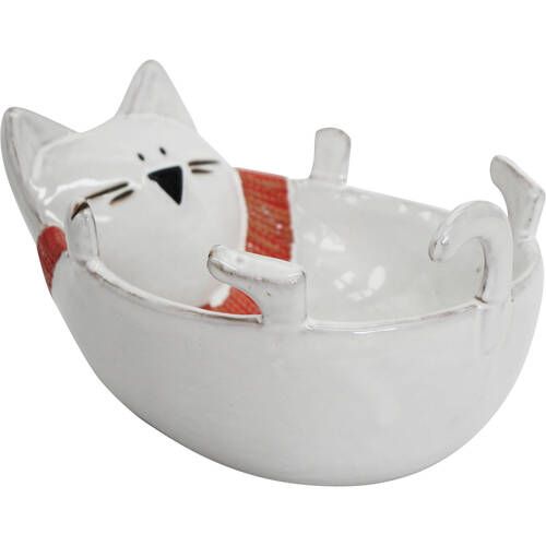 LVD Plate Harvey Cat Ceramic Trinket Bowl Decor 23x16cm - White