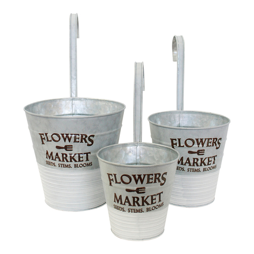 LVD 3pc MDF 28.5/31.5/34cm Flower Planter w/ Hook Set - Grey