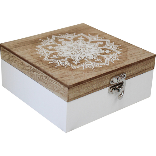 LVD MDF 14cm Mandala Jewellery Box Storage Square - White/Natural