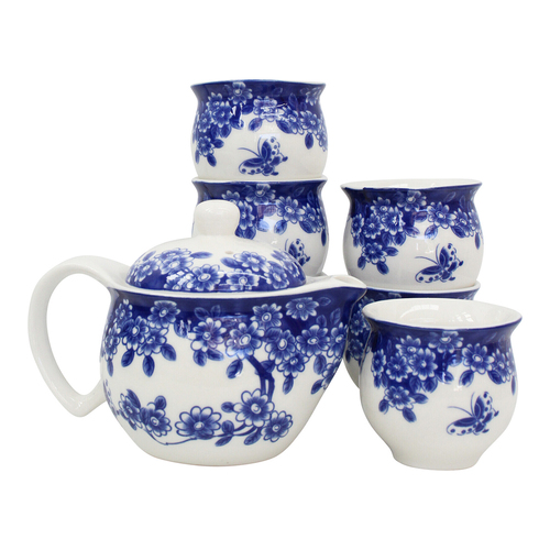 LVD 7pc Blossom Ceramic 16cm Teapot/7cm Cup Tea Set - Blue