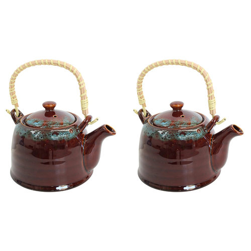 2PK LVD Country 19cm Ceramic Teapot Decorative Brewing Tea Pot w/ Handle Brown
