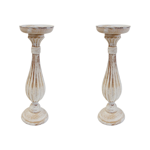 2PK LVD MDF Potts 33cm Pillar/Taper Stick Candle Holder - White