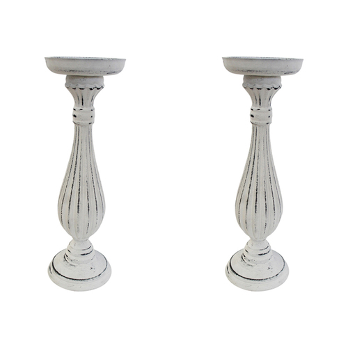 2PK LVD MDF Belle 32cm Pillar/Taper Stick Candle Holder - White