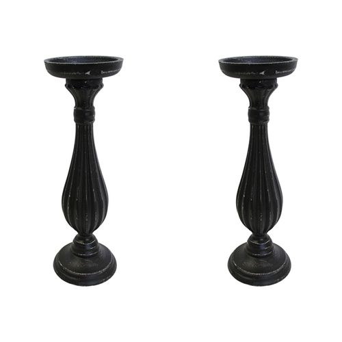 2PK LVD MDF Potts 33cm Pillar/Taper Stick Candle Holder - Black