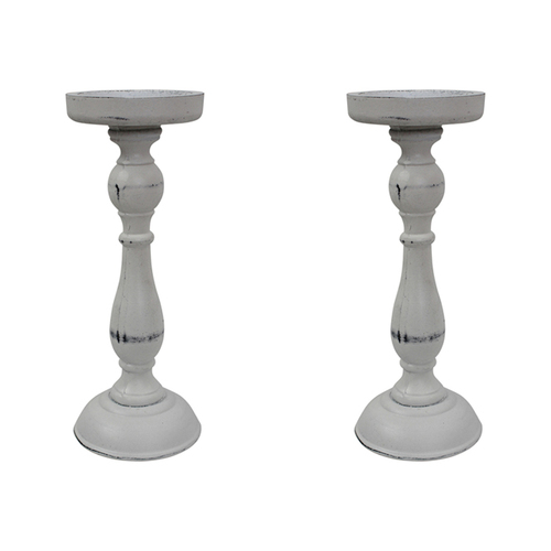 2PK LVD MDF/Metal Atticus 27cm Pillar/Taper Stick Candle Holder - White
