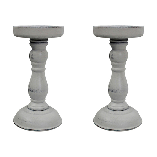 2PK LVD MDF/Metal Finch 20cm Pillar/Taper Stick Candle Holder - White