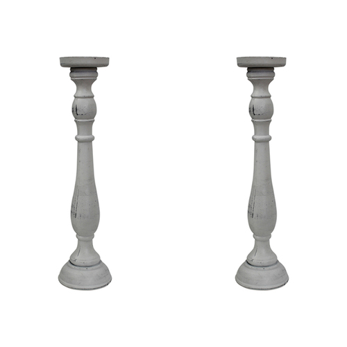 2PK LVD MDF/Metal Harper 47cm Pillar/Taper Stick Candle Holder - White