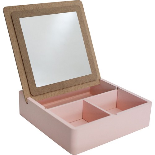 LVD MDF Glass 20cm Jewellery Box Organiser Square - Pink
