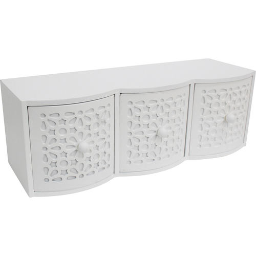 LVD MDF Ornate 3-Drawer 32.5cm Storage Accessory Holder Rectangle - White