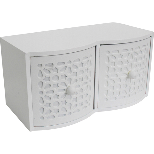 LVD MDF Ornate 2-Drawer 22.5cm Storage Accessory Holder Rectangle - White