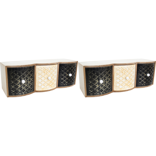 2PK LVD MDF Drawers Ornate 3 Nat Home Storage Decor 2.5x11.5cm