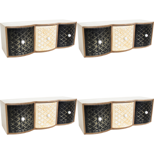 4PK LVD MDF Drawers Ornate 3 Nat Home Storage Decor 2.5x11.5cm