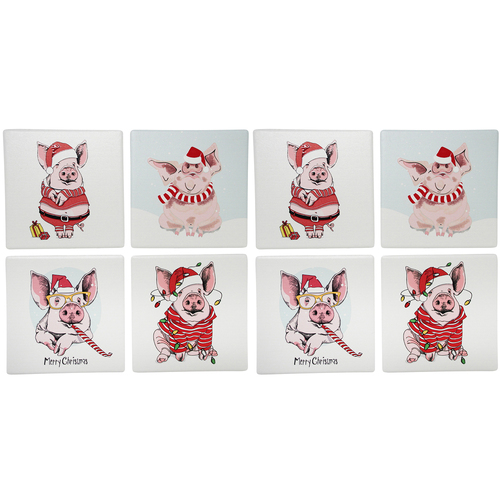 2x 4pc LVD Coasters Xmas Piggies Decorative Barware/Serveware Home Kitchen