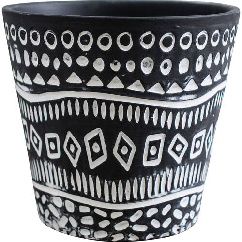 LVD Ceramic Decorative Planter Pot Tribal Print 13x12cm Black/White