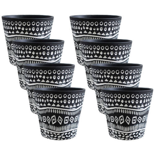 8PK LVD Ceramic Decorative Planter Pot Tribal Print 13x12cm Black/White