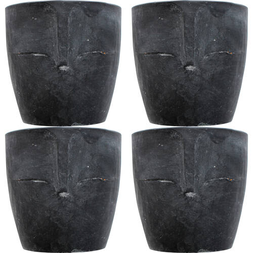 4PK LVD Terracotta Ceramic Decorative Planter Pot Totem 11.5x11.5cm Black