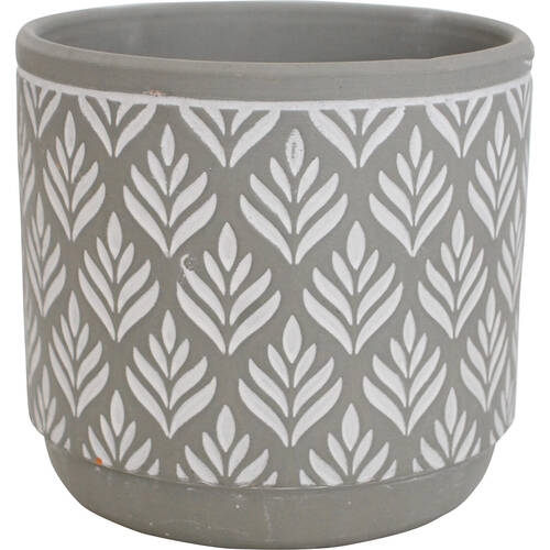LVD Terracotta Ceramic Decorative Planter Pot Leaf Print 14x13cm Grey