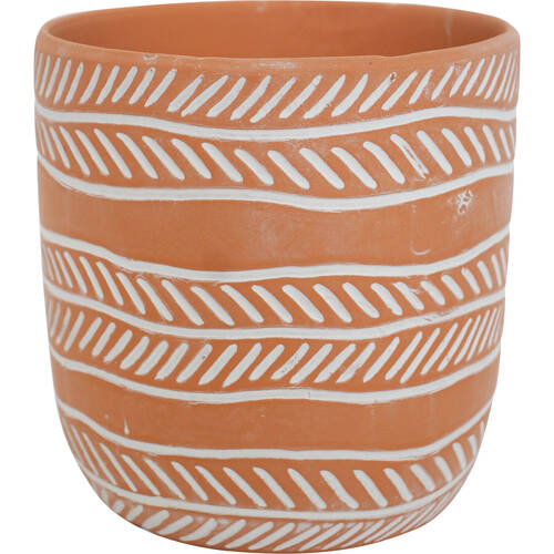 LVD Terracotta Ceramic Decorative Planter Pot Rows 13.5x13cm Natural