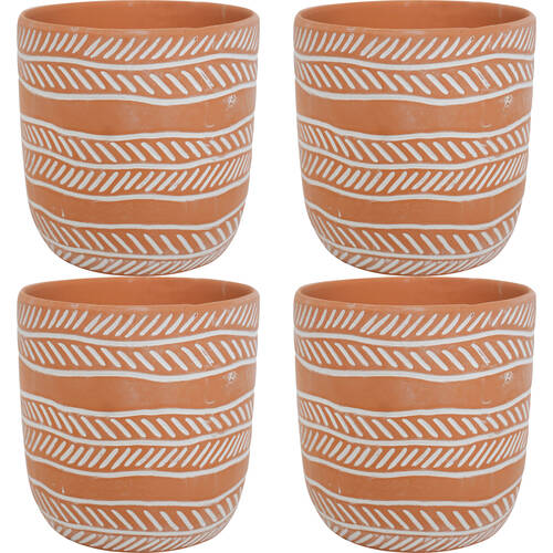 4PK LVD Terracotta Ceramic Decorative Planter Pot Rows 13.5x13cm Natural