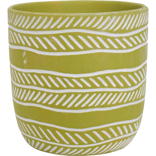 LVD Terracotta Ceramic Decorative Planter Pot Rows 13.5x13cm Lime