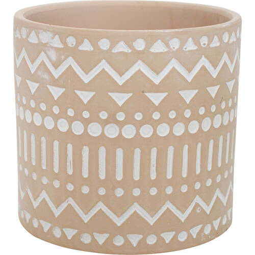 LVD Terracotta Ceramic Decorative Planter Pot Tribal 13.5x12.5cm Latte
