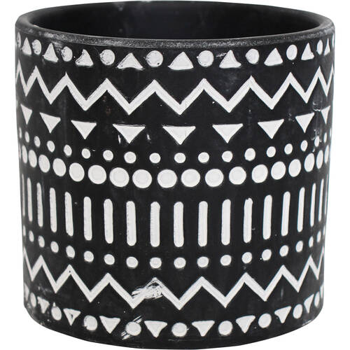 LVD Terracotta Ceramic Decorative Planter Tribal 13.5x12.5cm Black/White