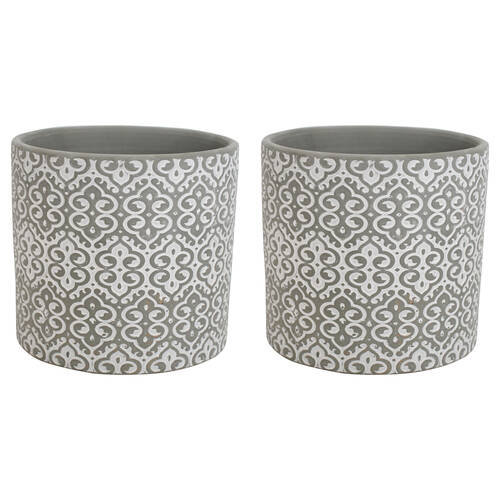 2PK LVD Terracotta Ceramic Decorative Planter Scroll 13.5x12.5cm Grey