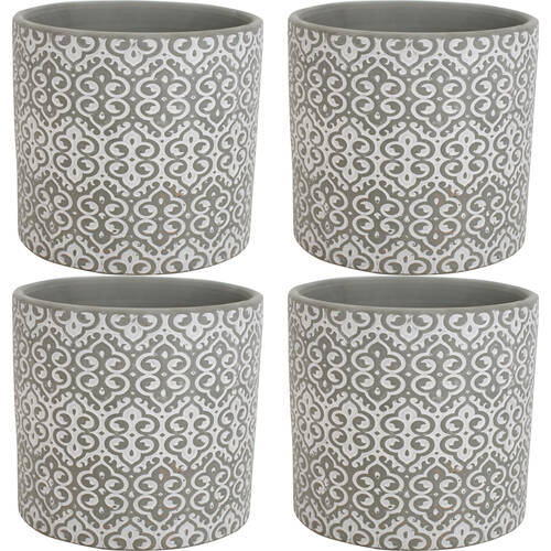 4PK LVD Terracotta Ceramic Decorative Planter Scroll 13.5x12.5cm Grey