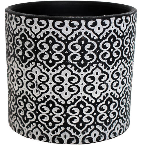 LVD Terracotta Ceramic Decorative Planter Scroll 13.5x12.5cm Black/White