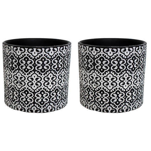 2PK LVD Terracotta Ceramic Decorative Planter Scroll 13.5x12.5cm Black/White