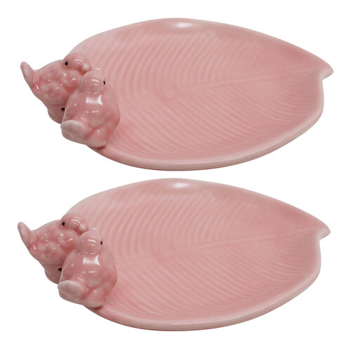 2PK LVD Ceramic 16cm Decorative Bird Dish Serving Plate - Pink