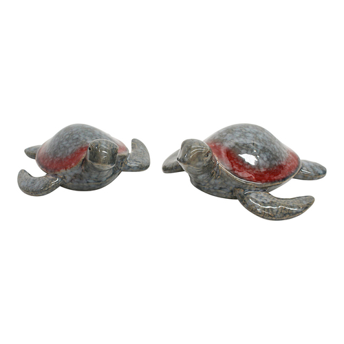 LVD 2pc Ceramic 18/16cm Turtle Friends Set Decor - Grey/Red