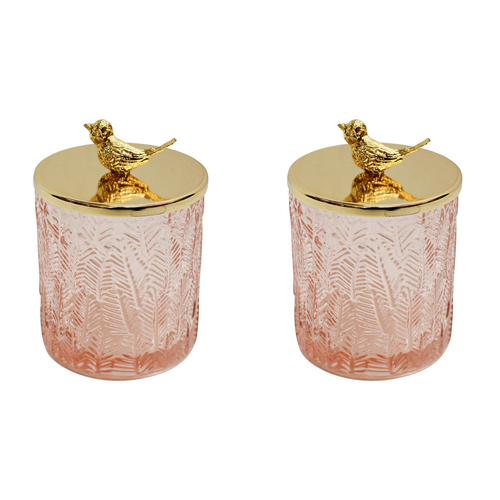2PK LVD Glass Trinket Box Storage Decor Round 13cm - Bird Oasis