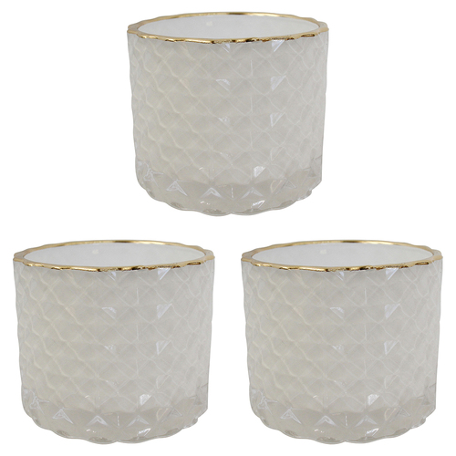 3PK LVD Glass Votive Candle Holder Storage 7cm - Dime White