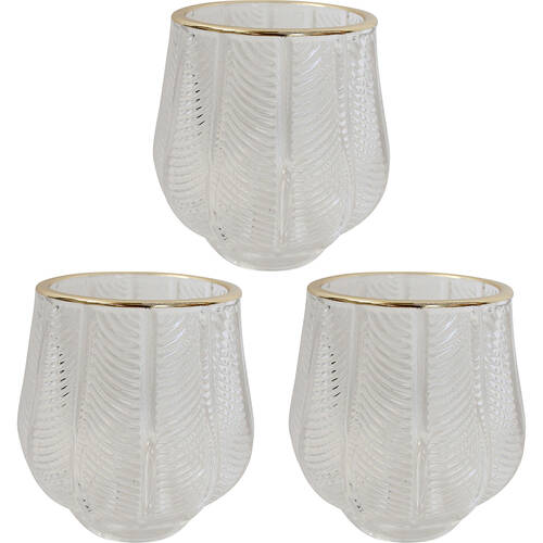 3PK LVD Glass Votive Candle Holder Home Decor 9cm Weave Clear
