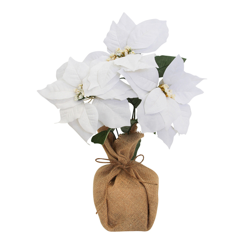 LVD Potted 38cm Poinsettia Artificial Flower Faux Plant Small - White