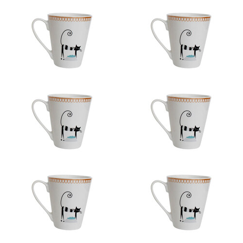 6PK LVD Ceramic Coffee Mug Cat Tails Home/Kitchen Drinkware 12cm Assorted
