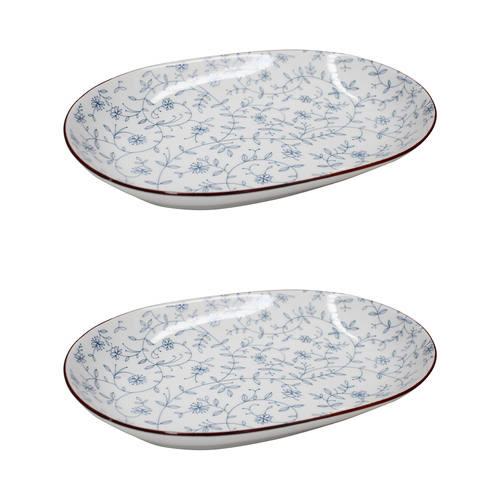 2PK LVD Vine Ceramic 19.5cm Food Serving Plate Oval - White