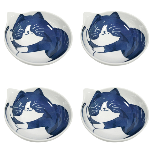 4PK LVD Ceramic 14.5cm Felix Cat Bowl Round Dinnerware Medium - White/Blue