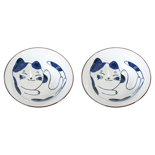 2PK LVD Ceramic 17.5cm Hugsy Cat Bowl Round Dinnerware Large - White