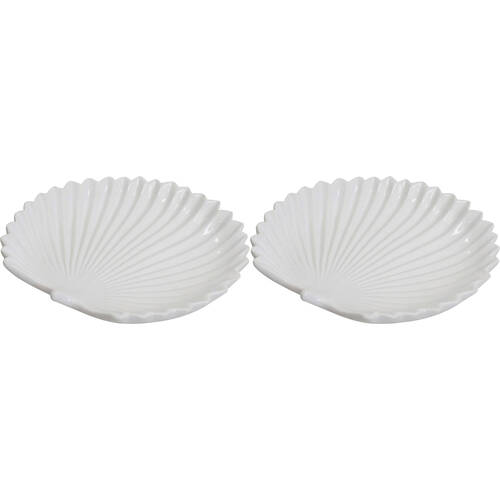 2PK LVD Palm Ceramic Plate Trinket Dish Small 15cm - White