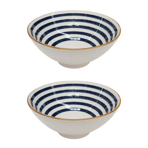 2PK LVD Ceramic 20cm Noodle Bowl Stripe Serving Dinnerware - White
