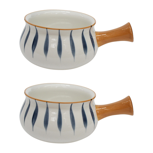 2PK LVD Ceramic 18.5cm Tapas Bowl Dash w/ Handle Round Dinnerware - White/Brown