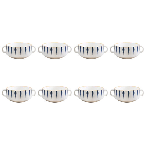 8PK LVD Ceramic Dash Soup Mug Double Handle 16.5x12cm - White/Blue