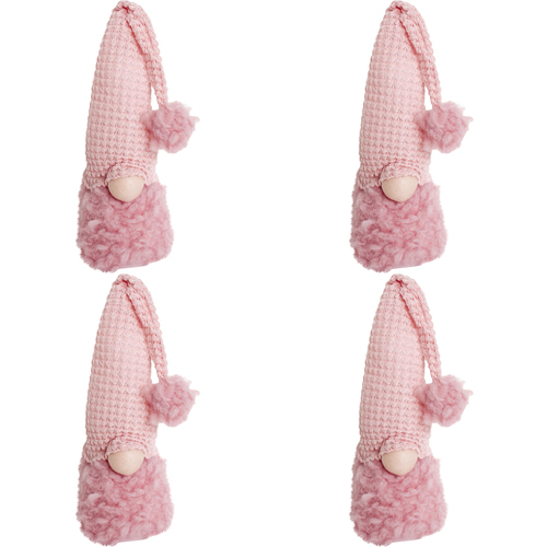 4PK LVD Polyester Fluffy Chrissy Gnome Home/Living Room Xmas Decor 11x40cm Pink